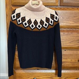 J. Crew Black and Cream Turtleneck Sweater